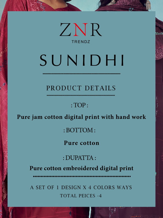 Znr Sunidhi Jam Cotton New Exclusive Wear Cotton Designer Salwar Suits Collection